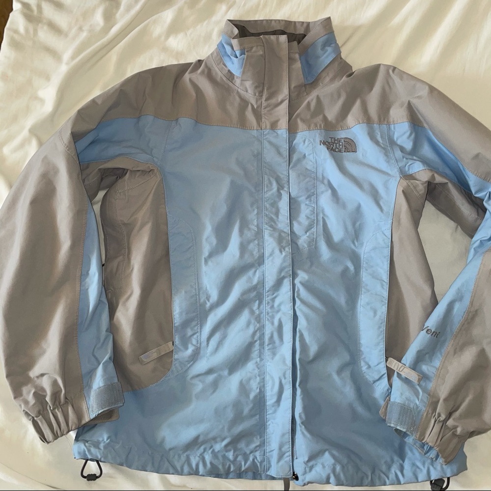 BLUE AND GREY NORTH FACE HYVENT OUTERWEAR TECHNICAL JACKET